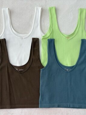Bundle of 4 Ribbed Tank Tops (White, Green, Brown, Blue)